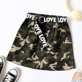 Kid Girl Camouflage Print Elasticized Flap Pocket Design Skirt with Belt