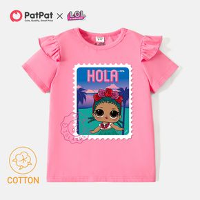 L.O.L. SURPRISE! Kid Girl Letter Tree Print Cotton Ruffled Short-sleeve Pink Tee