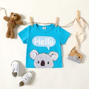 Baby-Cartoon-Koala und Brief drucken blaues Kurzarm-T-Shirt