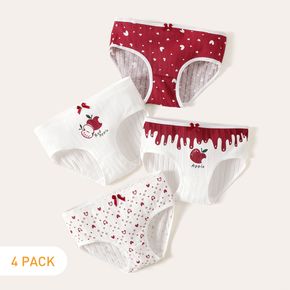 4-Pack Kid Girl 100% Cotton Apple Heart Print Underwear Boxer Briefs