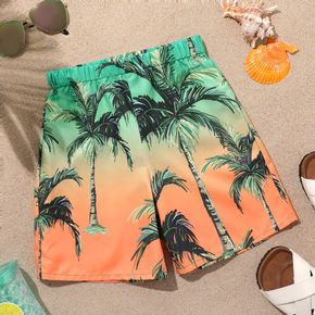 Kid Boy Vacation Boho Flroal Tree Print Elasticized Shorts