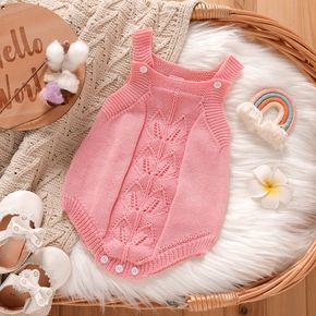 Baby Girl Button Design Pink Knitted Sleeveless Romper