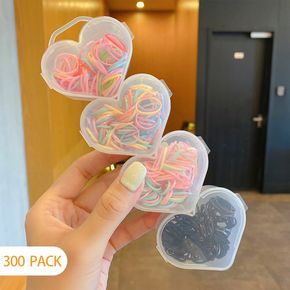 About 300pcs Heart Shape Boxed High Flexibility Colorful Hair Ties for Girls