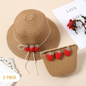 2-pack Kids Strawberry Decor Straw Hat and Straw Bag Set