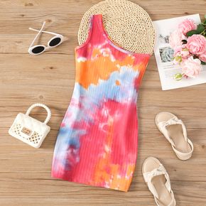 Kid Girl Tie Dyed One Shoulder Sleeveless Dress