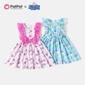 Peppa Pig Toddler Girl Ruffled Bowknot Design Allover Print Sleeveless Dress
