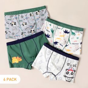 4-Pack Kid Boy 100% Cotton Animal Print Boxer Briefs Underwear
