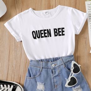 Kid Girl Casual Letter Print Short-sleeve Cotton Tee