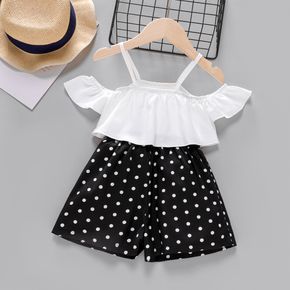 Toddler Girl Faux-two Polka dots Splice Cami Rompers