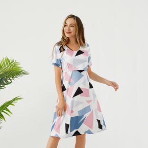 Nursing Geometric Pattern Short-sleeve Dress