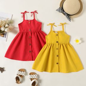 Toddler Girl Solid Color Bowknot Button Design Cami Dress