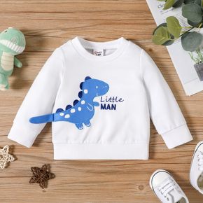 Baby Boy 97% Cotton Long-sleeve Cartoon Dinosaur and Letter Embroidered Pullover Sweatshirt