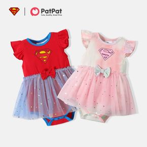 Superman Baby Girl Flutter-sleeve Glitter Stars Mesh Romper