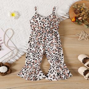 Baby Girl All Over Leopard Print Belted Bell Bottom Cami Jumpsuit