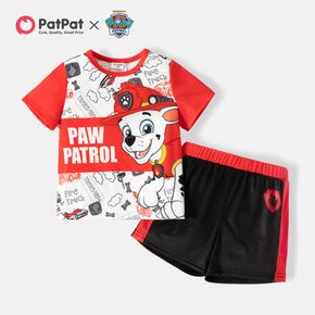 PAW Patrol 2pcs Toddler Boy Letter Print Colorblock Short-sleeve Blue Tee and Elasticized Shorts Set