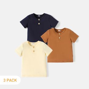 3-Pack Toddler Boy 100% Cotton Button Design Short-sleeve Henley Shirt