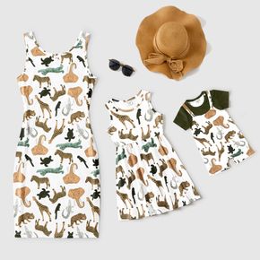 All Over Animals Print Sleeveless Tank Dress for Mom and Me