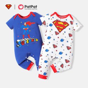 Superman Baby Boy Classic Logo Allover and Super Hero Graphic Jumpsuit