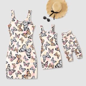 Allover Butterfly Print Notch Neck Bodycon Dress for Mom and Me
