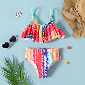2pcs Toddler Boy Tie Dyed Ruffled Camisole and Briefs Swimsuit Set