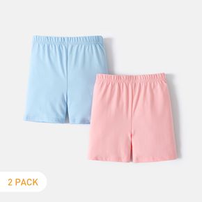 2-Pack Toddler Girl 100% Cotton Solid Color Blue/Pink Elasticized Shorts