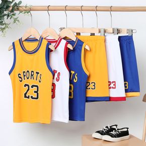 2pcs Kid Boy Letter Number Print Tank Top and Shorts Sporty Set