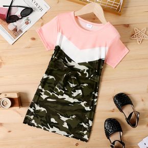 Kid Girl Camouflage Print Colorblock Short-sleeve Tee Dress