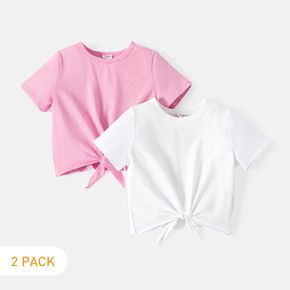 2-Pack Toddler Girl 100% Cotton Solid Color Tie Knot Short-sleeve Tee