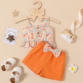 2pcs Baby Girl 100% Cotton Shorts and Allover Floral Print Ruffle Hem Cami Top Set