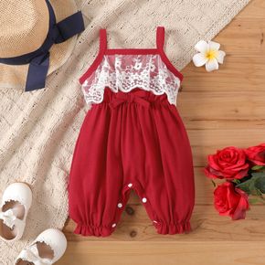 Baby Girl Lace Splice Solid Sleeveless Cami Romper
