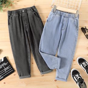 Kid Boy Casual Solid Color Straight Elasticized Denim Jeans