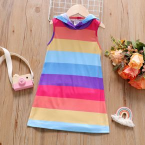 Toddler Girl Colorful Stripe Hooded Sleeveless Dress