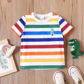 Toddler Boy Animal Dinosaur Embroidered Stripe Short-sleeve Tee