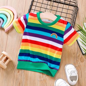 Baby Boy/Girl Rainbow Embroidered Colorful Striped Short-sleeve T-shirt