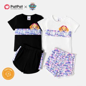 PAW Patrol 2pcs Toddler Girl Letter Camouflage Print Short-sleeve Cotton Tee and Elasticized Shorts Set
