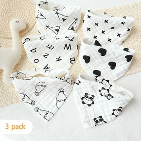 3-pack 100% Cotton Baby Bandana Drool Bibs Gauze Scarf Bibs with Snaps for Teething Drooling Eating Feeding