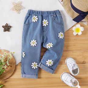 Baby Girl Allover Daisy Floral Print Denim Pants Jeans