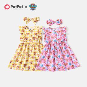 PAW Patrol 2pcs Toddler Girl Allover Print Ruffled Button Design Sleeveless Dress and Headband Set