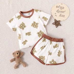 Dear Bear Toddler 2pcs Teddy Bear Allover Short-sleeve T-shirt Top and Shorts Set