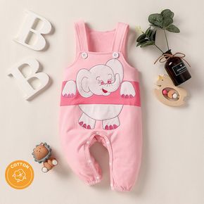 Baby Girl Cartoon Elephant Embroidered Pink Overalls