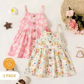 2-Pack 100% Cotton Baby Girl Allover Floral Print Button Front Cami Dresses Set