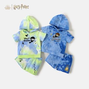 Harry Potter 2pcs Toddler Boy 100% Cotton Letter Print Tie Dyed Hooded Short-sleeve Tee and Elasticized Shorts Set