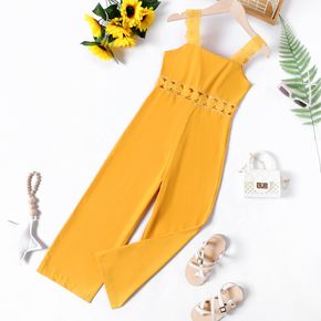 Kid Girl Lace Splice Hollow out Yellow Slip Jumsuits