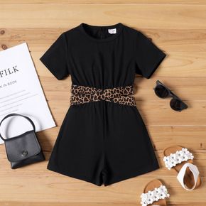 Toddler Girl Leopard Print Cut Out Short-sleeve Black Rompers