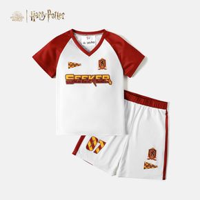Harry Potter 2pcs Kid Boy Colorblock Letter Print Short Raglan Sleeve Tee and Shorts Set