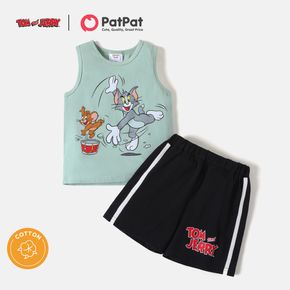 Tom and Jerry 2pcs Toddler Boy Cotton Tank Top and Letter Print Shorts Set
