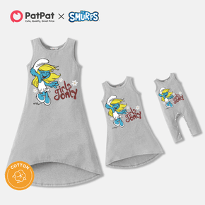 The Smurfs Mommy and Me Cotton Grey Graphic Sleeveless Tank Dresses
