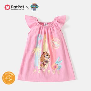 Paw Patrol Toddler Girl 100% Cotton Letter Print Flutter-sleeve Pink Dress