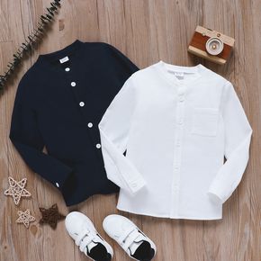 Kid Boy 100% Cotton Solid Color Button Pocket Design Long-sleeve Shirt
