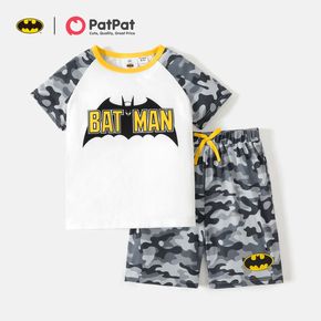 Batman 2pcs Kid Boy Letter Camouflage Print Short Raglan Sleeve Tee and Elasticized Shorts Set